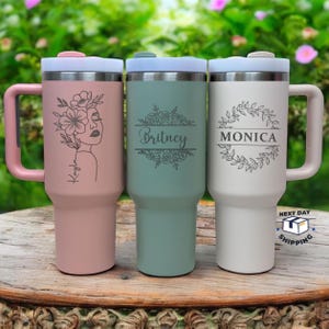 Custom Engraved Stainless Steel 40 oz Tumbler with Handle, Insulated Mug w/ Logo, Christmas Gift image 1