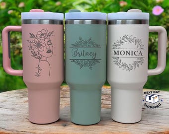 Custom Engraved Stainless Steel 40 oz Tumbler with Handle, Insulated Mug w/ Logo, Christmas Gift