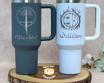 Personalized 40 oz Tumbler with Handle, Custom Laser Engraved Stainless Steel Bottle, Insulated Tumbler, Valentines Day Gift, Birthday Mug