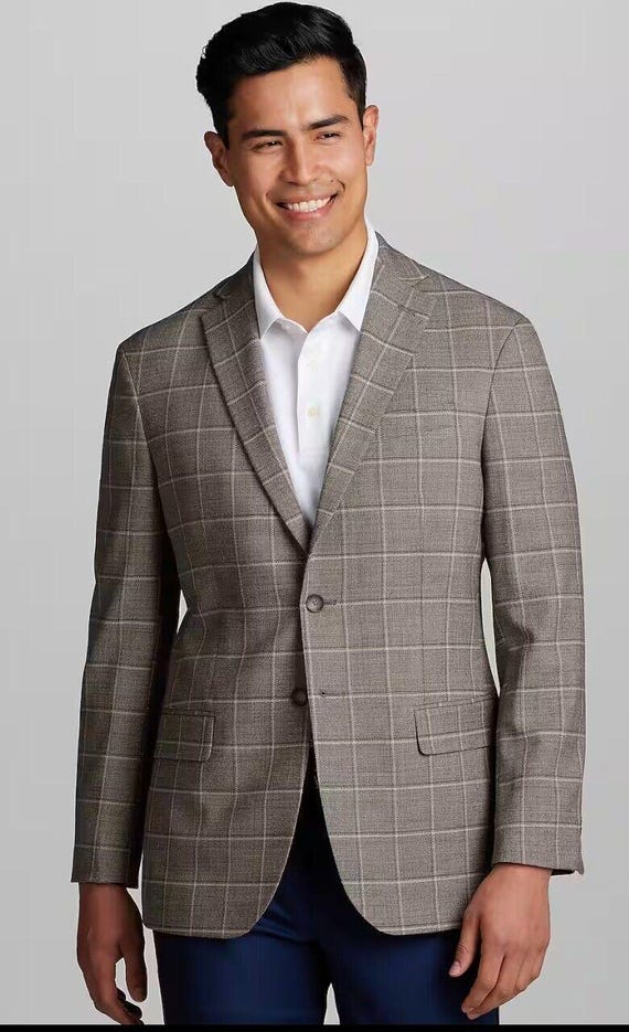 Jos A Bank Traveler Collection Tailored Fit Windowpane Sport Coat. Size 42R Tan Etsy