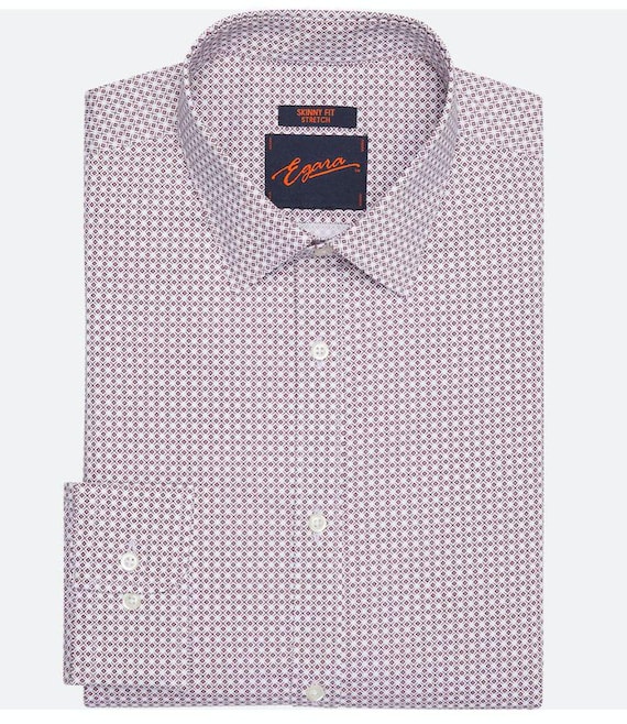 Egara Skinny Fit Spread Collar Tile Dress Shirt 15.5x34/35 | Burgundy Check  - Etsy Denmark