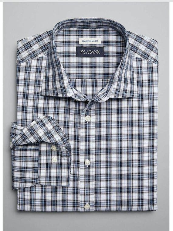 Jos. A. Bank Traditional Fit Spread Collar Plaid Sport Shirt for Men - Size XLT Navy/Blue Classic Casual Shirt Jos. A. Bank Traditional Fit Spread Collar Plaid Sport Shirt for Men - Size XLT Navy/Blue Classic Casual Shirt