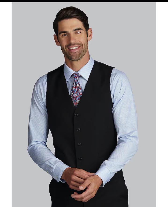 Black suit blue vest deals
