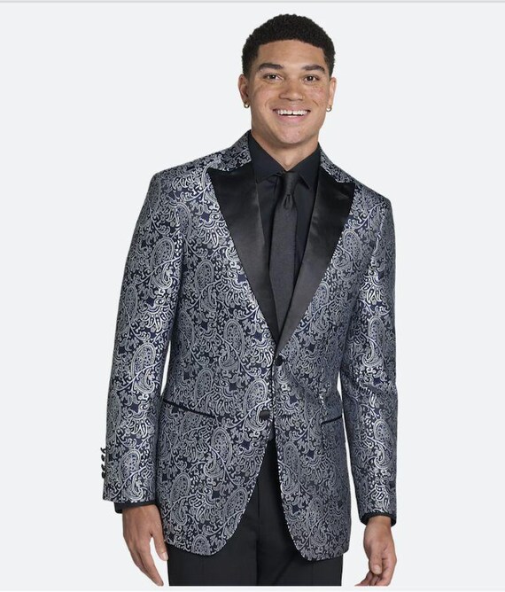 Egara Slim Fit Paisley Dinner Jacket Colour Blue grey Paisley Size 36R Etsy