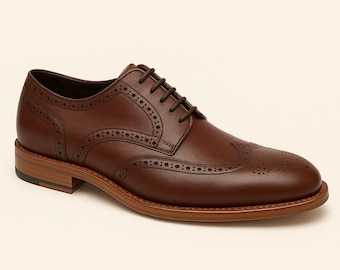 Stafford Brown Leather Wingtip Oxford Dress Shoes 9.5 Classic Brogue Lace up Stafford Brown Wingtip Dress Shoes for Men for sale | eBay main image 3