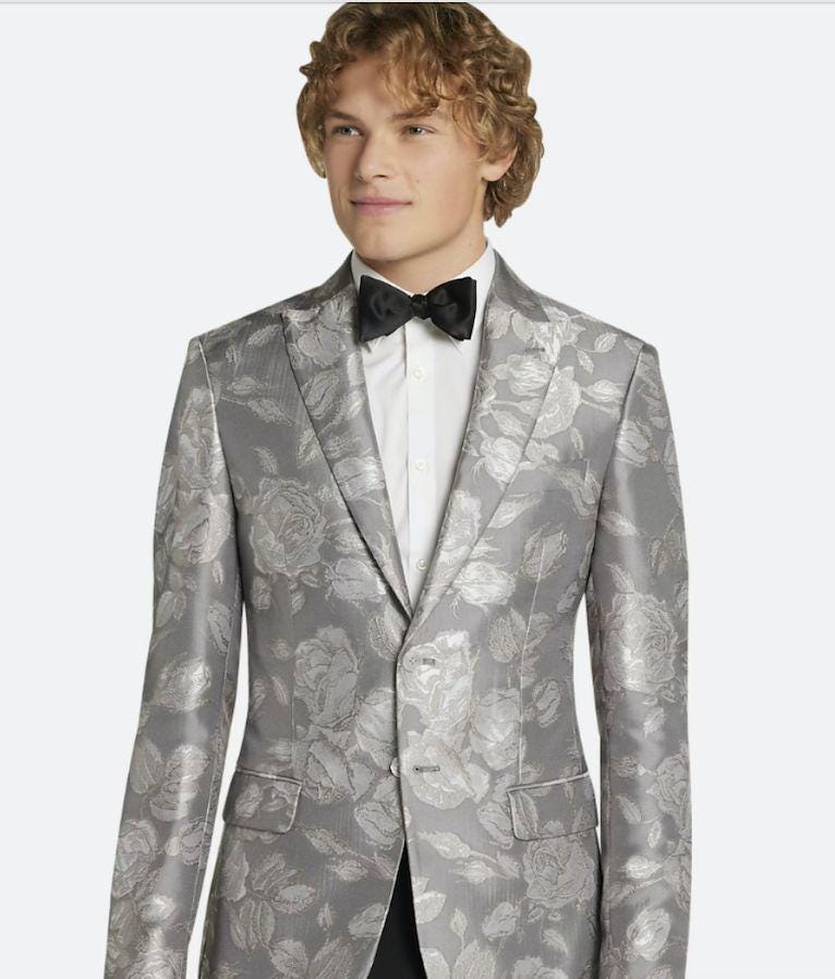 Egara Slim Fit Rose Peak Lapel Dinner Jacket Silver Rose Size 36R Etsy UK