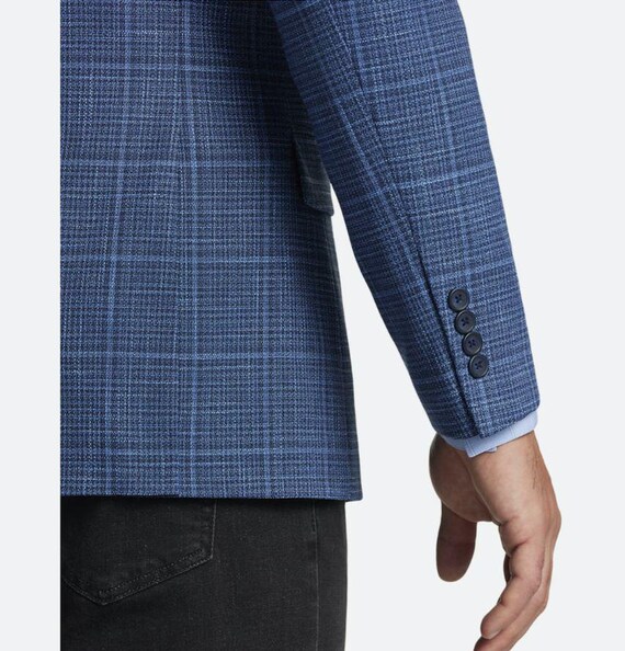 Pronto Uomo Modern Fit Notch Lapel Sport Coat 52R Colour Blue Plaid