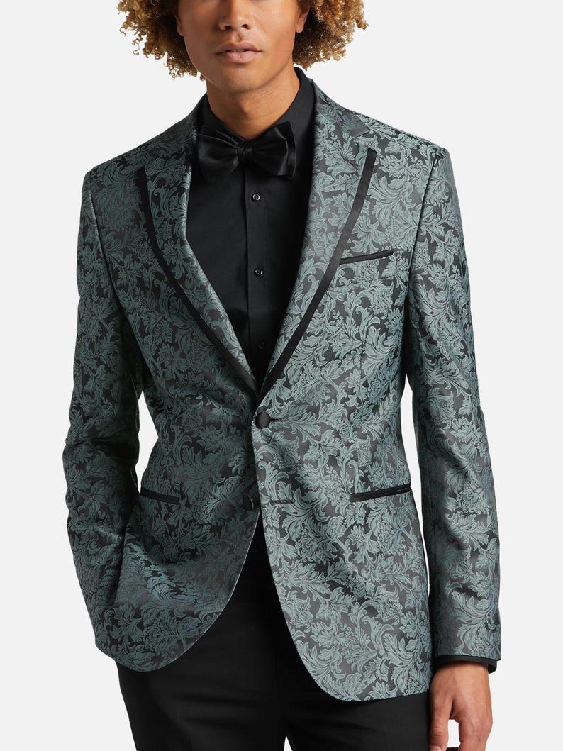 Egara Slim Fit Floral Dinner Jacket Mens Size 40R NWT Green image 1