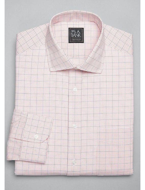 Jos. A.bank Traveler Collec Slim Fit Point Collar Fine Grid Dress Shirt-  14.5X32 - Etsy