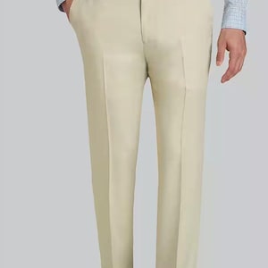 beige and navy dress Light Tan Pants
