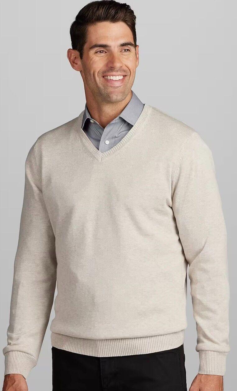 Jos. A. Bank Men's V-neck Sweater Size 2X Big Ivory Heather 100
