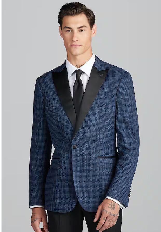 Jos. A. Bank Slim Fit Peak Lapel Check Dinner Jacket for Men - 42 Short Blue Stylish Formal Blazer for Special Occasions