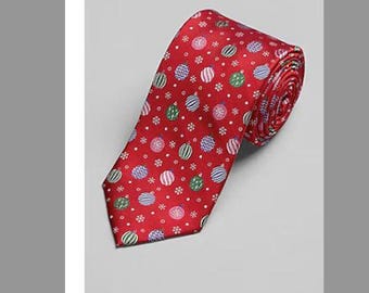 Jos. A. Bank Christmas Ornament Tie for Men  Festive Red Holiday Necktie  Perfect Seasonal Accessory for Christmas Parties