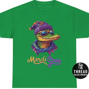 マルディグラ ワニ T シャツ、フェスティバル ワニ ストリート アート、ルイジアナ プライド ギフト、おもしろいワニ、ニューオーリンズ T シャツ、NOLA シャツ、ファット チューズデー シャツ