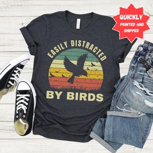 Easily Distracted by Birds Shirt, Funny Birdwatching Shirt, Vintage Sunset, Nature Lover Gift