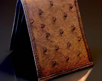 Handgemaakte struisvogelleren billfold portemonnee - rustiek bruin bifold