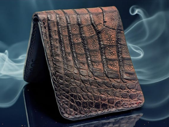 Rustic Alligator Leather Wallet, Luxury Leather, 6 slots, Single Compartment, Slim Bifold