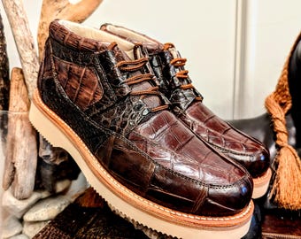 Alligator Leather Ankle Boots, Handmade Goodyear Welt Sneaker Boots
