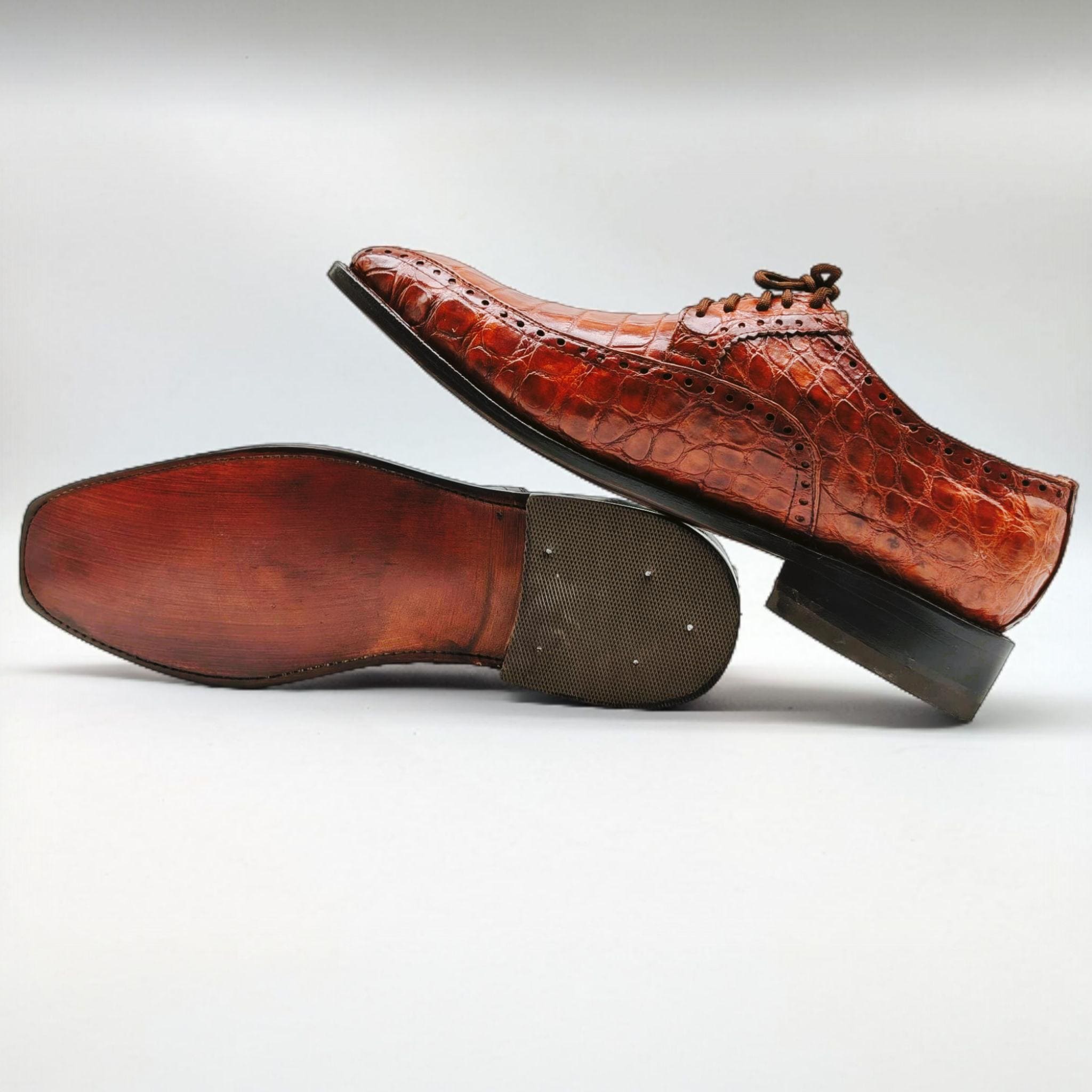 NWOB Asil Alligator Handcrafted Bespoke Custom Wingtip Shoe in Cognac Mens 11 Mens Gator Dress Shoes | eBay main image 2