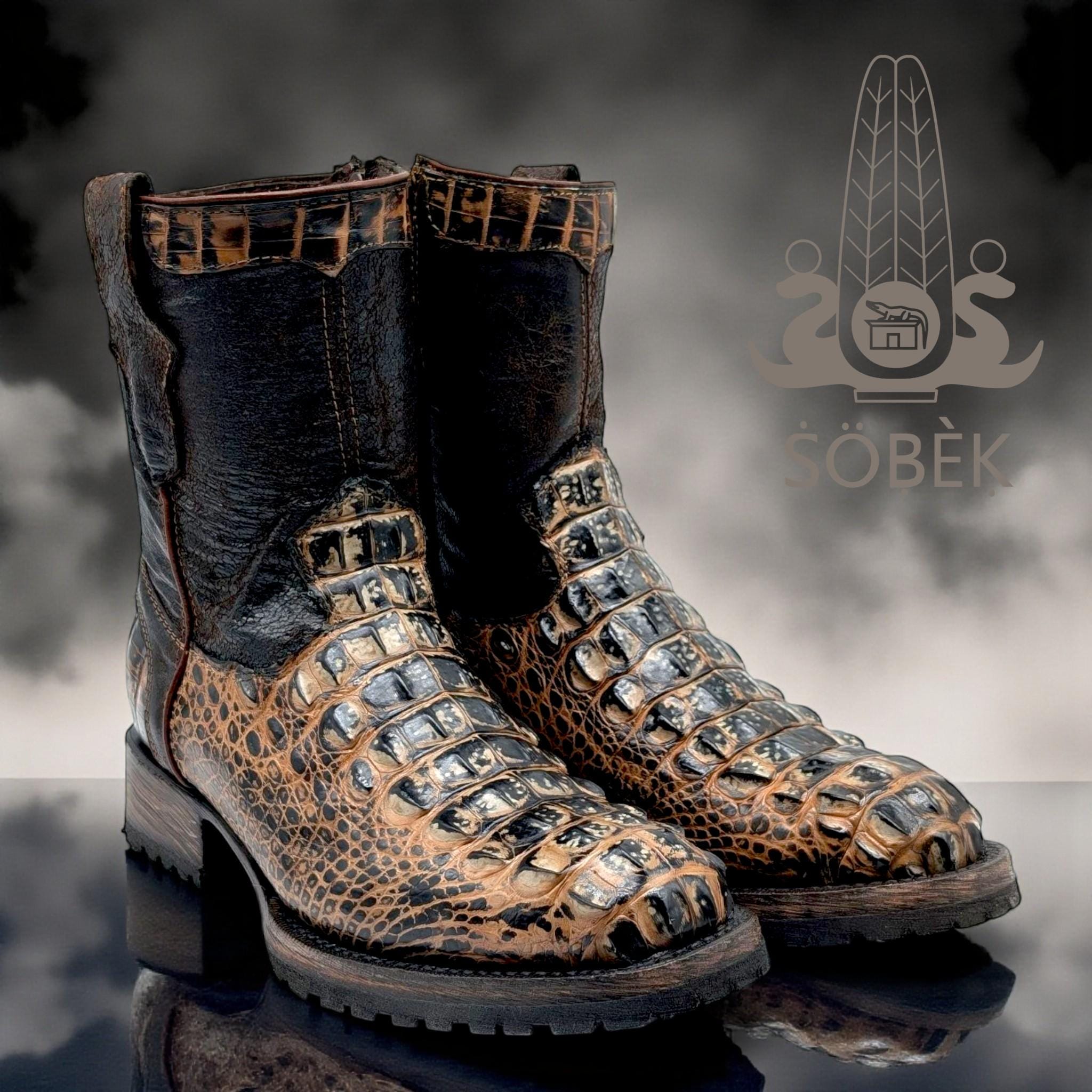 希少Vintage CCLogoBackpackY2K ギャル アーカイブレザー Alligator Hornback Leather Cowboy Boots, Handmade Goodyear Welt
