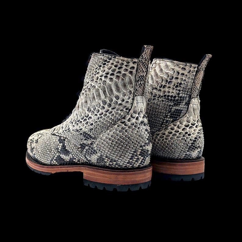 Men's Python Snakeskin Combat Boots: Handmade Exotic Leather Lace-ups ...