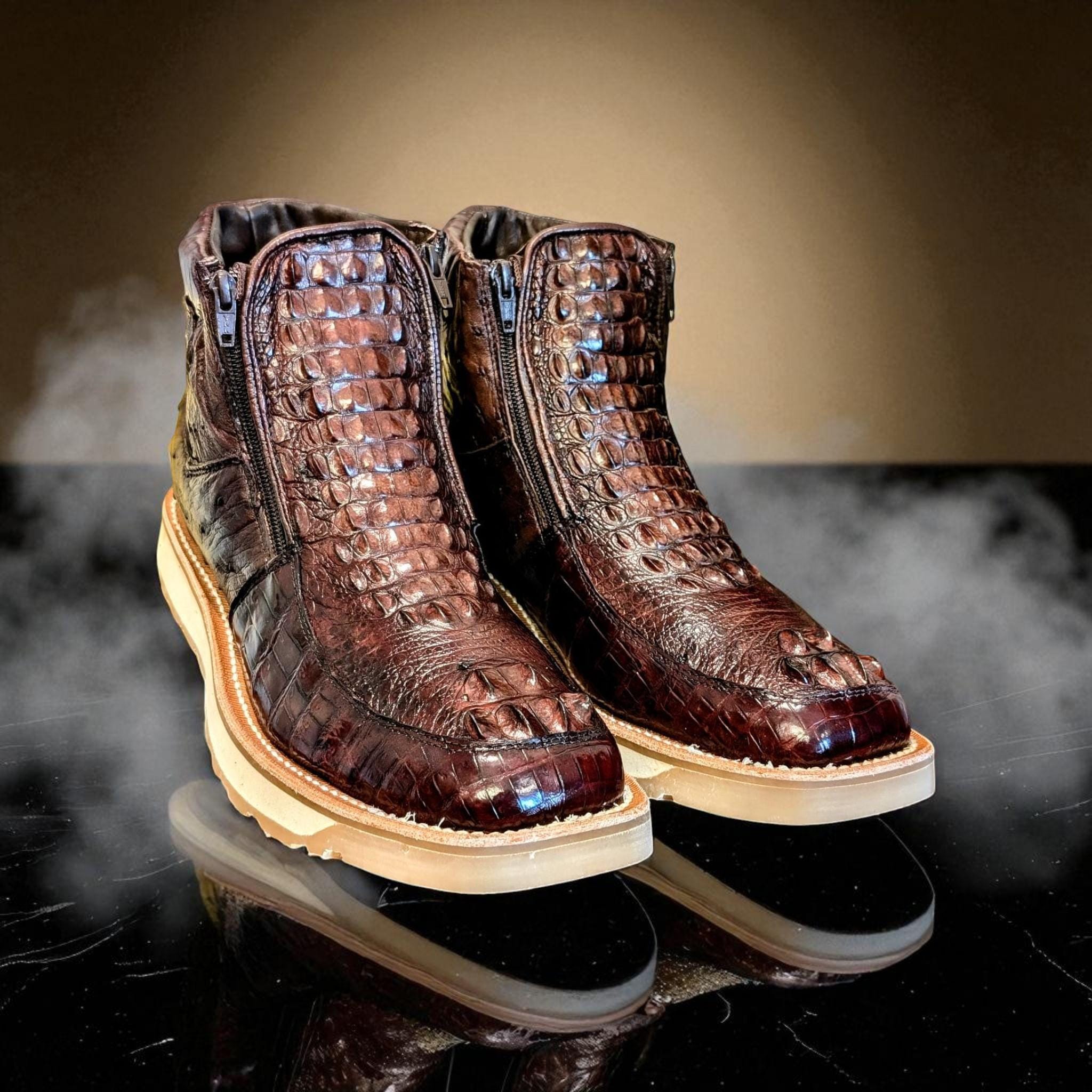 Alligator Hornback & Ostrich Leather Chelsea Boots, Handmade 