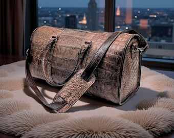Genuine Alligator Leather Duffel Bag, Handmade Luxury Travel Bag, Suede Lining