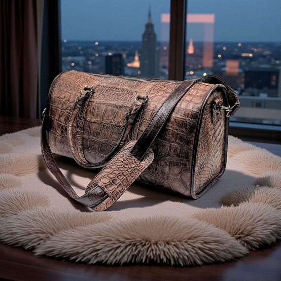 Genuine Alligator Leather Duffel Bag, Handmade Luxury Travel Bag, Suede Lining