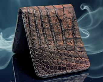 Handmade Alligator Leather Wallet, Slim Western Billfold, 6 slots, Single Compartment