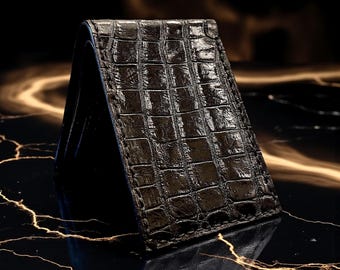Alligator Leather Wallet, Slim Bifold Design, 6 card slots