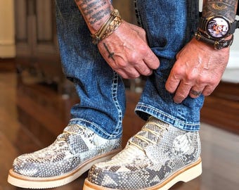 Handmade Snakeskin Ankle Boots: Goodyear Welt Python Leather, Size 12D US