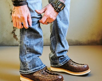 Alligator Ostrich Leather Ankle Boots, Handmade Goodyear Welt Boots