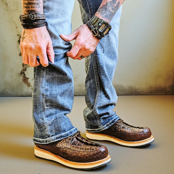Alligator Ostrich Leather Ankle Boots, Handmade Goodyear Welt Boots