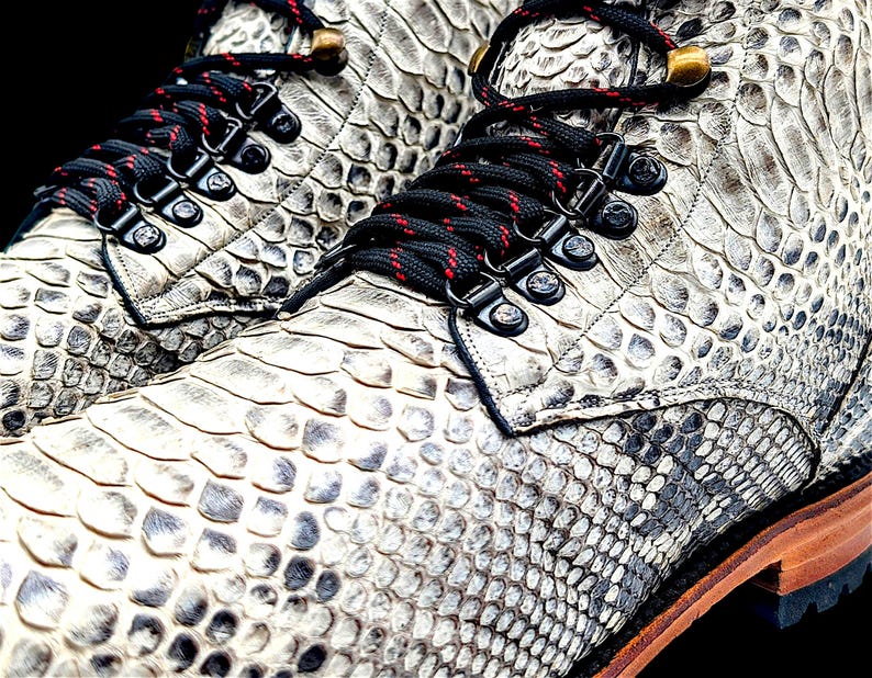 Men's Python Snakeskin Combat Boots: Handmade Exotic Leather Lace-ups ...