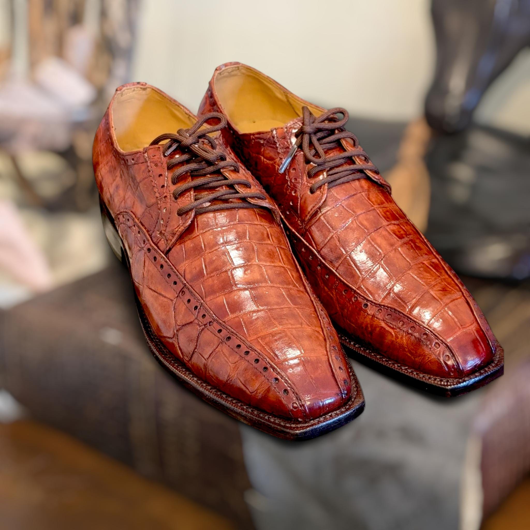 NWOB Asil Alligator Handcrafted Bespoke Custom Wingtip Shoe in Cognac Mens 11 Mens Gator Dress Shoes | eBay main image 3