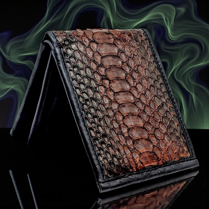 Snakeskin Leather Trifold Wallet, Luxury Leather, 6 Card Slots, Window ID image 1