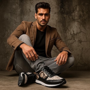 Handmade Python Snakeskin Sneakers: Black Leather Luxury Low Tops