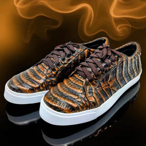 Men's Alligator Leather Sneakers: Copper Tone Luxury Lows
