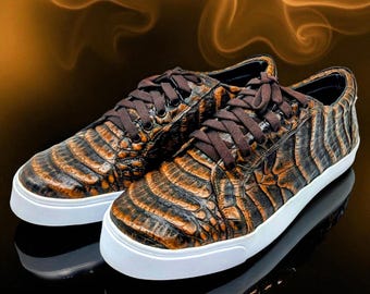 Men's Alligator Leather Sneakers: Copper Tone Luxury Lows