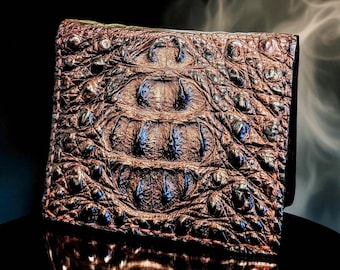 Handmade Alligator Hornback Wallet: Slim Billfold with Red Poplin Lining