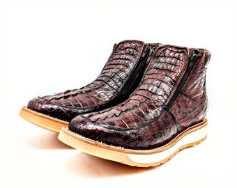 Alligator Tail & Straussen-Leder Schnür-Stiefel