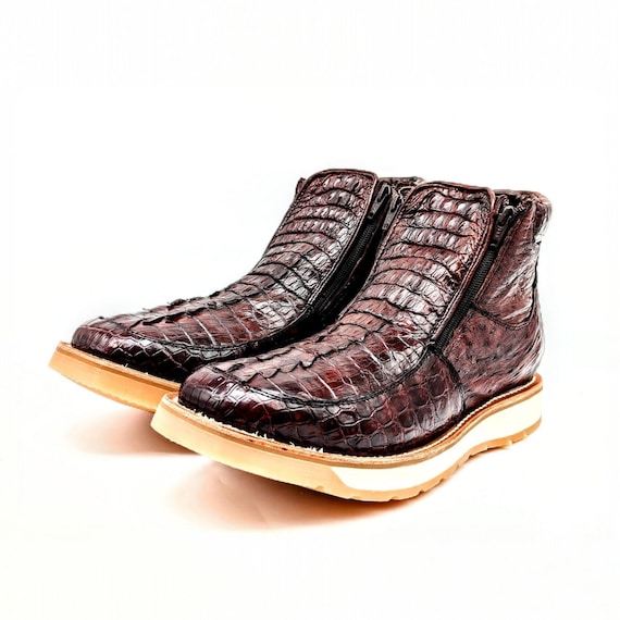 Alligator Tail & Ostrich Leather Chelsea Handmade Goodyear Welt Boots - Men's 11/13 US