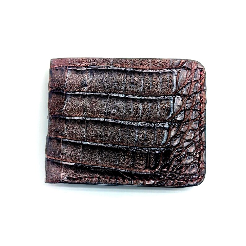 Rustic Alligator Leather Wallet, Luxury Leather, 6 slots, Single Compartment, Slim Bifold afbeelding 2