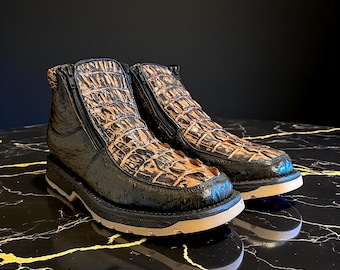 Alligator Tail & Ostrich Boots Exotic Leather, Goodyear Welt, Men's 10/ 10.5 US