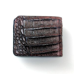 Rustic Alligator Leather Wallet, Luxury Leather, 6 slots, Single Compartment, Slim Bifold afbeelding 3