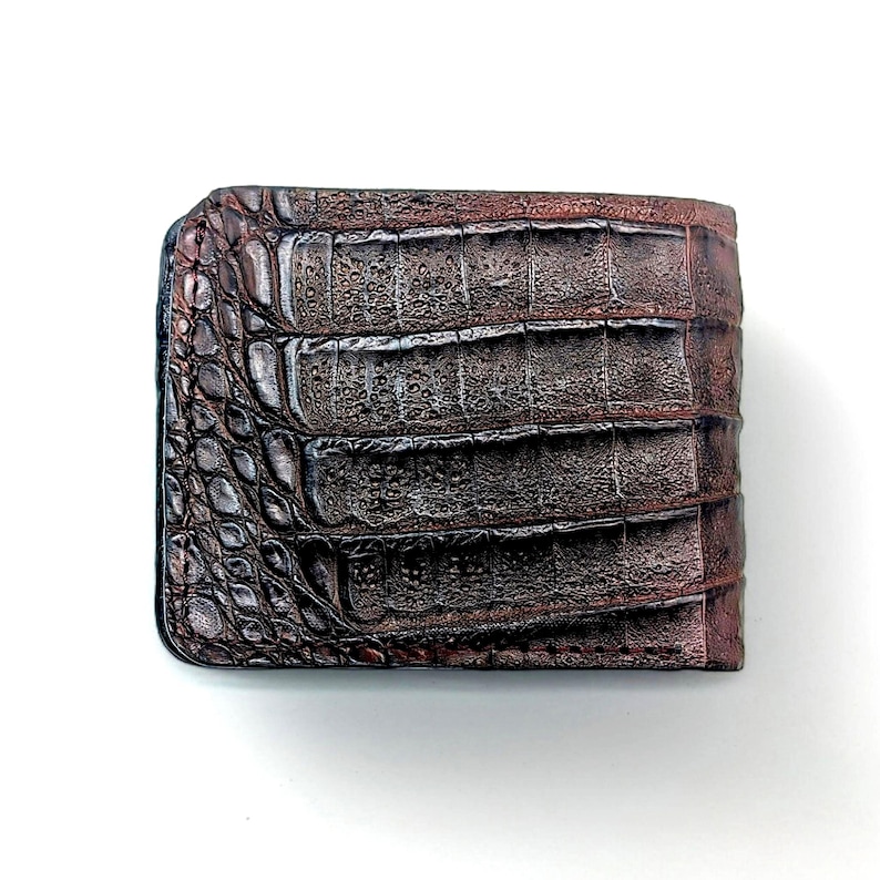 Rustic Alligator Leather Wallet, Luxury Leather, 6 slots, Single Compartment, Slim Bifold afbeelding 3