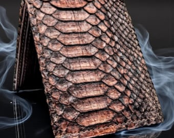 Snakeskin Leather Bifold Wallet, Luxury Leather Minimalist Design, 6 slots, Dual Bill Compartment