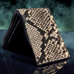 Leren portemonnee slangenleer, identiteitsbewijs afneembaar venster, python-westerse vouw, luxe leer, 6 sleuven