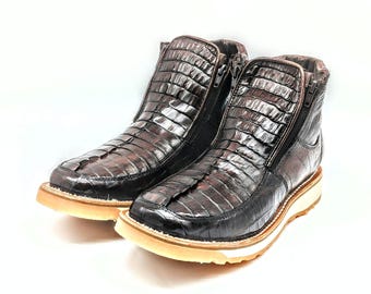 Alligator & Ostrich Leather Ankle Boots, Goodyear Welt, Size 9.5