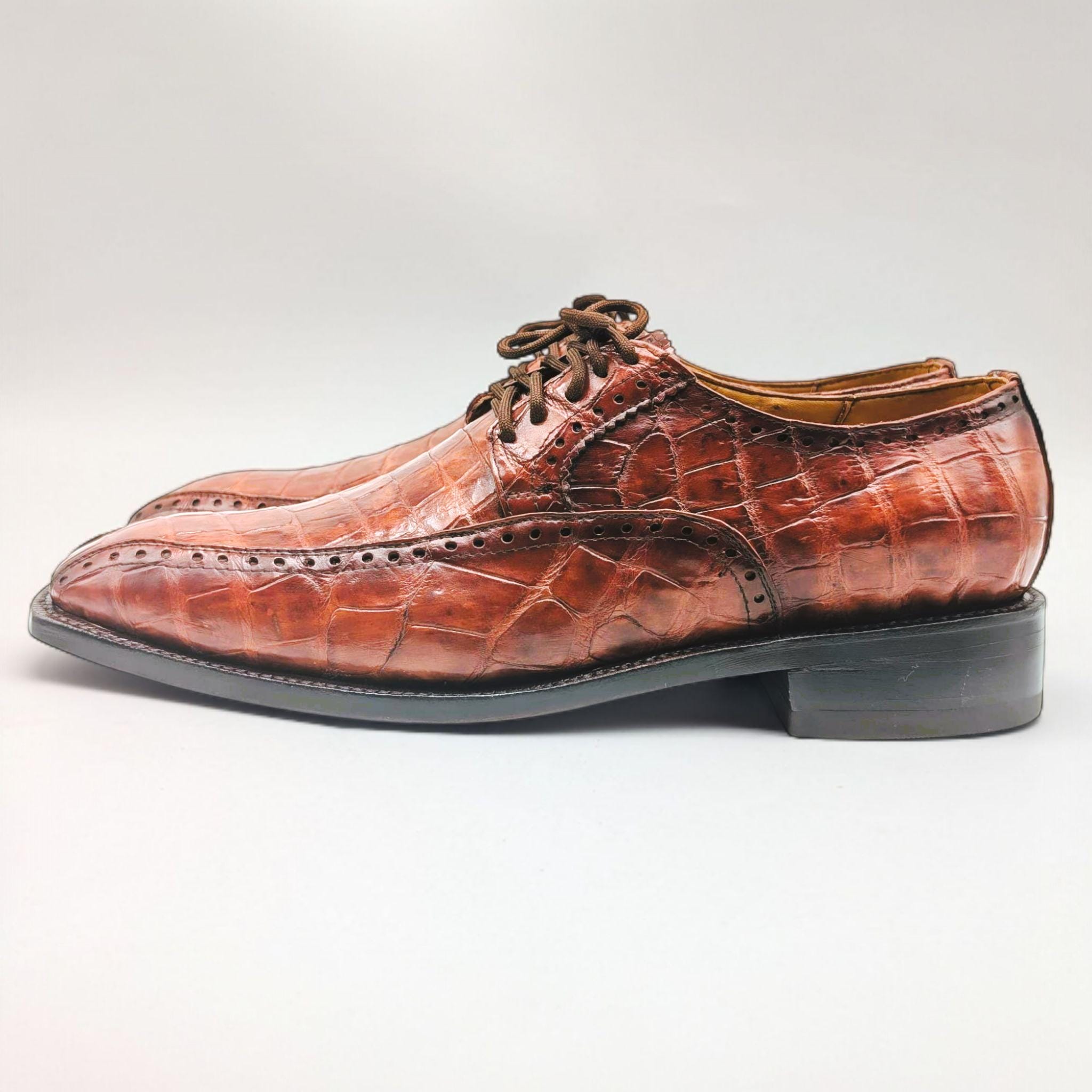 Romano Handmade Exotic Genuine Crocodile Cognac Oxford Dress Shoes - Sz 11 VANNUCCI Cognac Genuine Crocodile Leather 4 Eyelet Oxford  main image 2